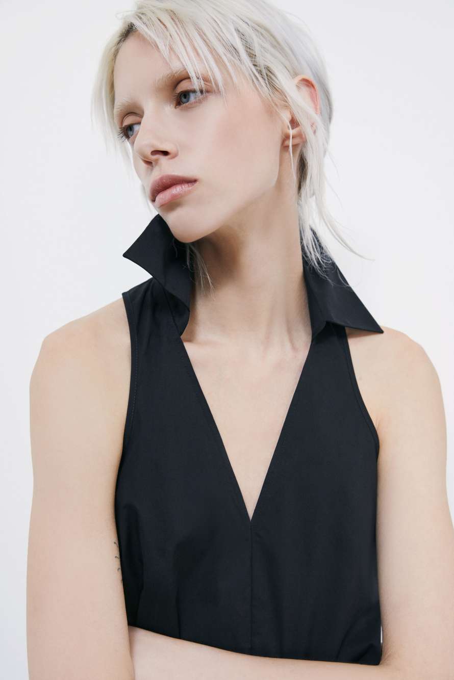 Mini cotton poplin summer dress, Black, Patrizia Pepe