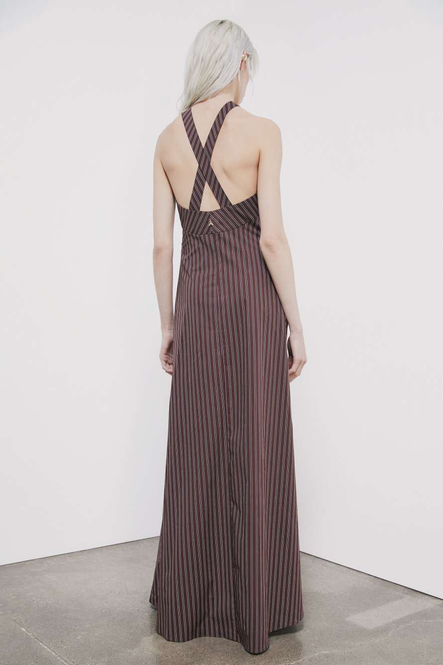 Long poplin stretch dress with crossover neckline, Stripes, Patrizia Pepe