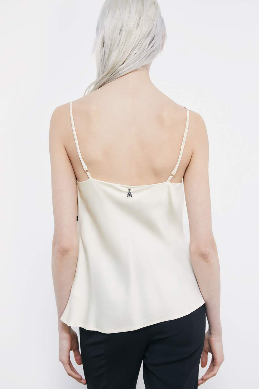 Satin top with floral lace insert, White, Patrizia Pepe