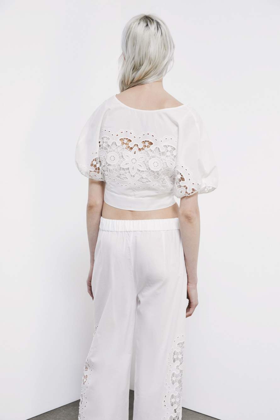 Cotton top with floral embroidery, White, Patrizia Pepe