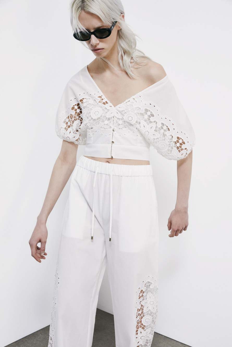 Cotton top with floral embroidery, White, Patrizia Pepe