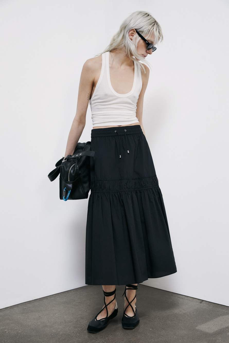 Draped poplin midi skirt, Black, Patrizia Pepe