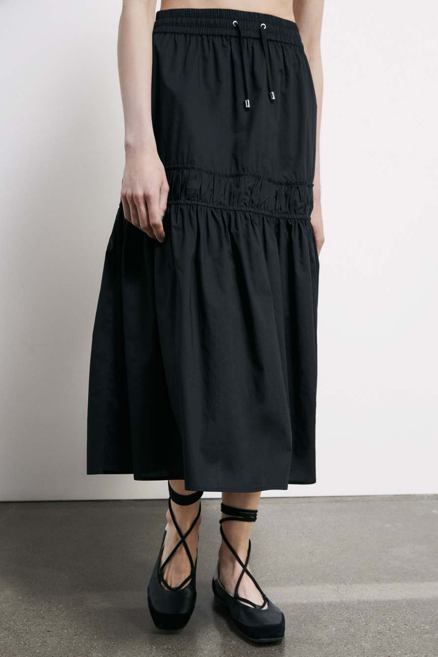 Draped poplin midi skirt, Black, Patrizia Pepe