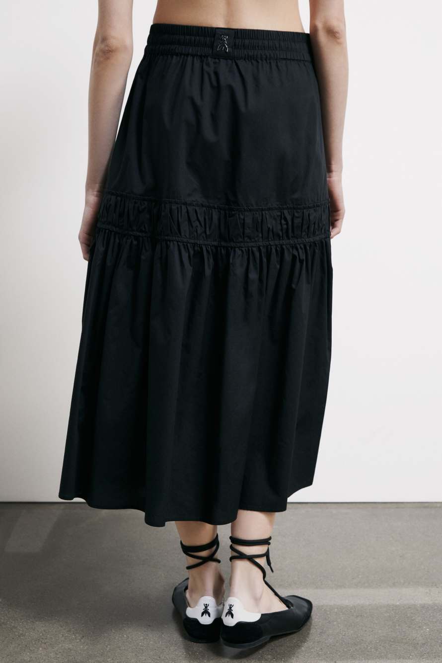Draped poplin midi skirt, Black, Patrizia Pepe