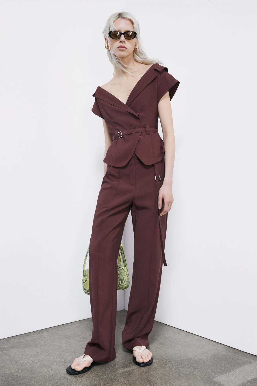 Straight-leg trousers in viscose twill, Brown, Patrizia Pepe