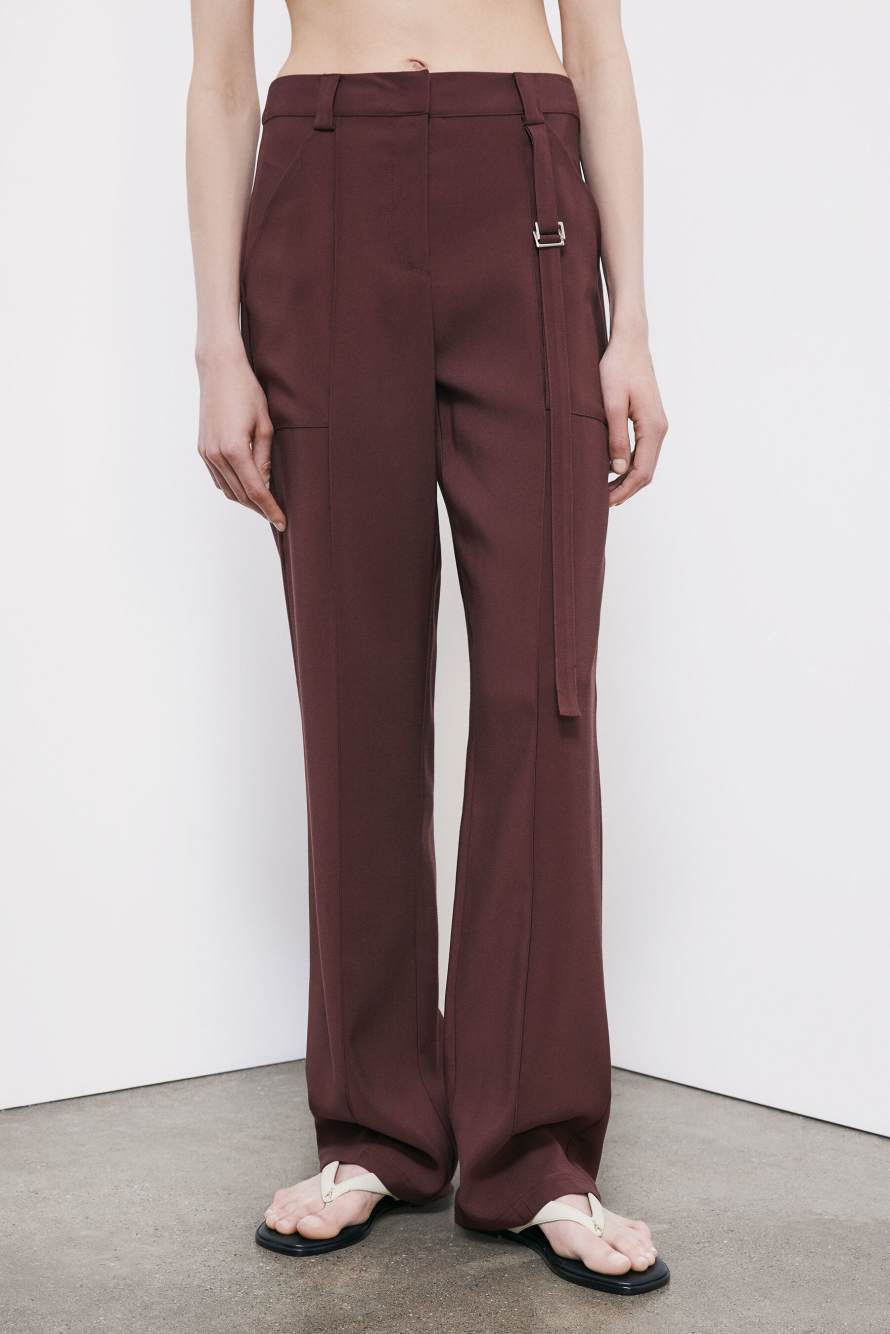 Straight-leg trousers in viscose twill, Brown, Patrizia Pepe