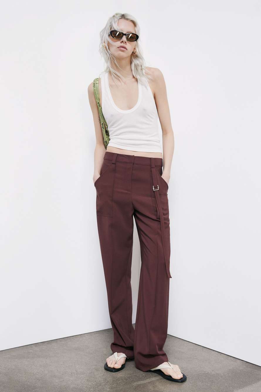 Straight-leg trousers in viscose twill, Brown, Patrizia Pepe