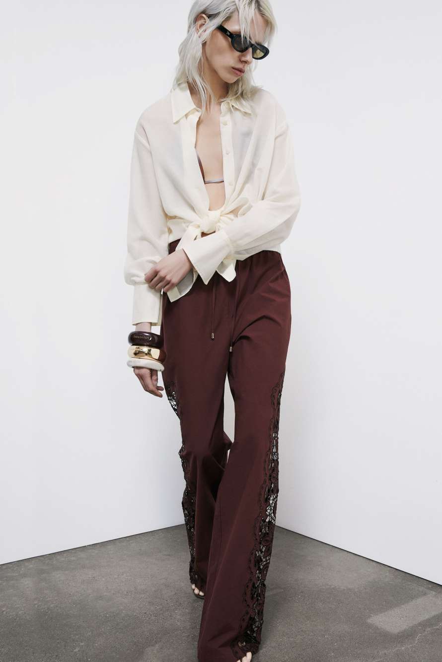 Pantalon avec broderie, Marron, Patrizia Pepe