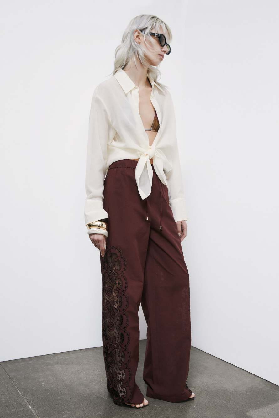 Pantalon avec broderie, Marron, Patrizia Pepe