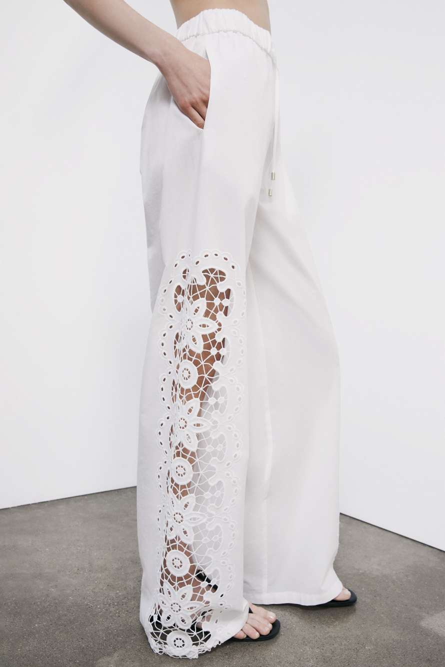 Embroidered trousers, White, Patrizia Pepe