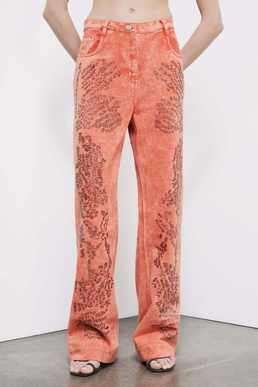 Bermuda en denim avec broderie, Orange, Patrizia Pepe