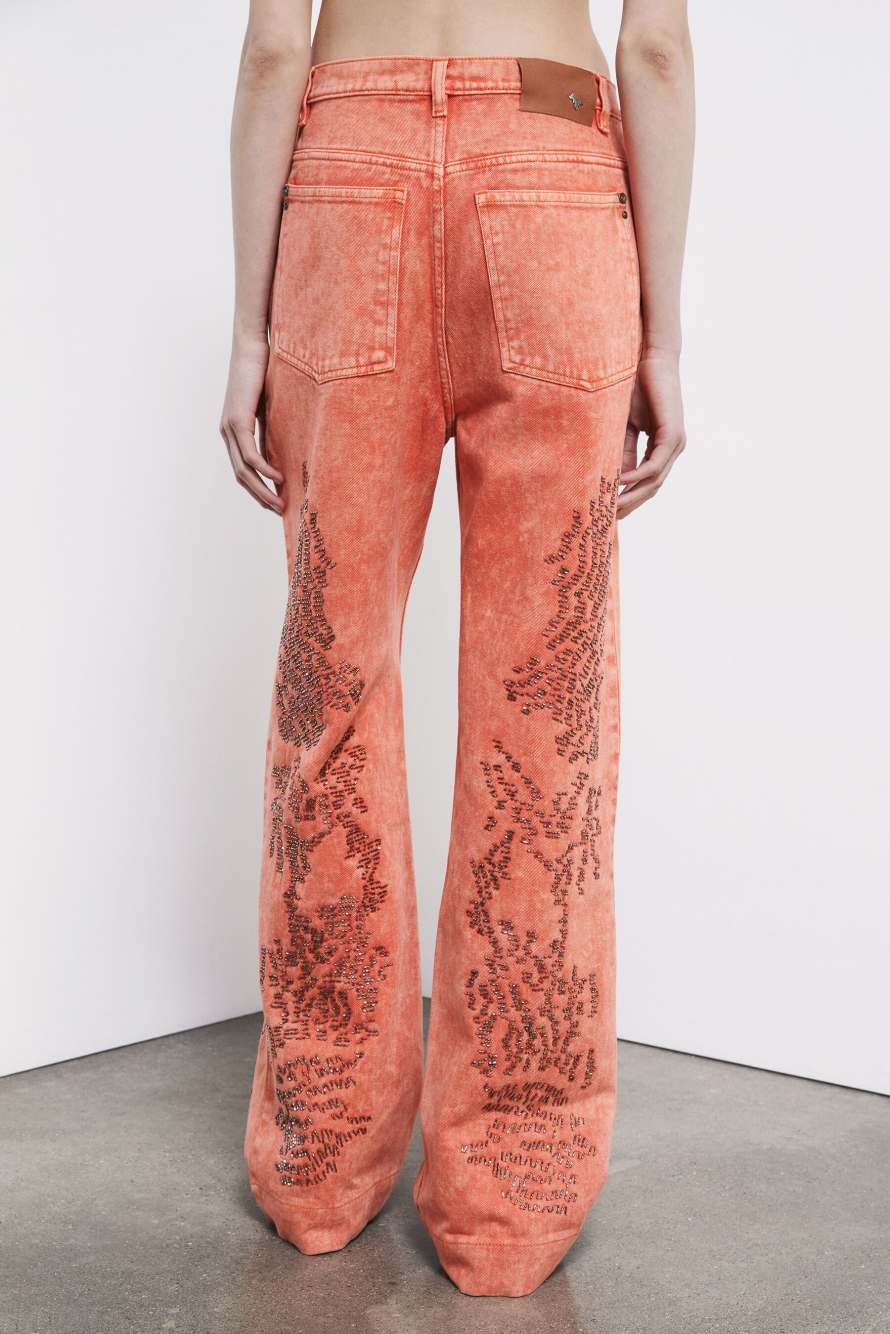 Bermuda en denim avec broderie, Orange, Patrizia Pepe