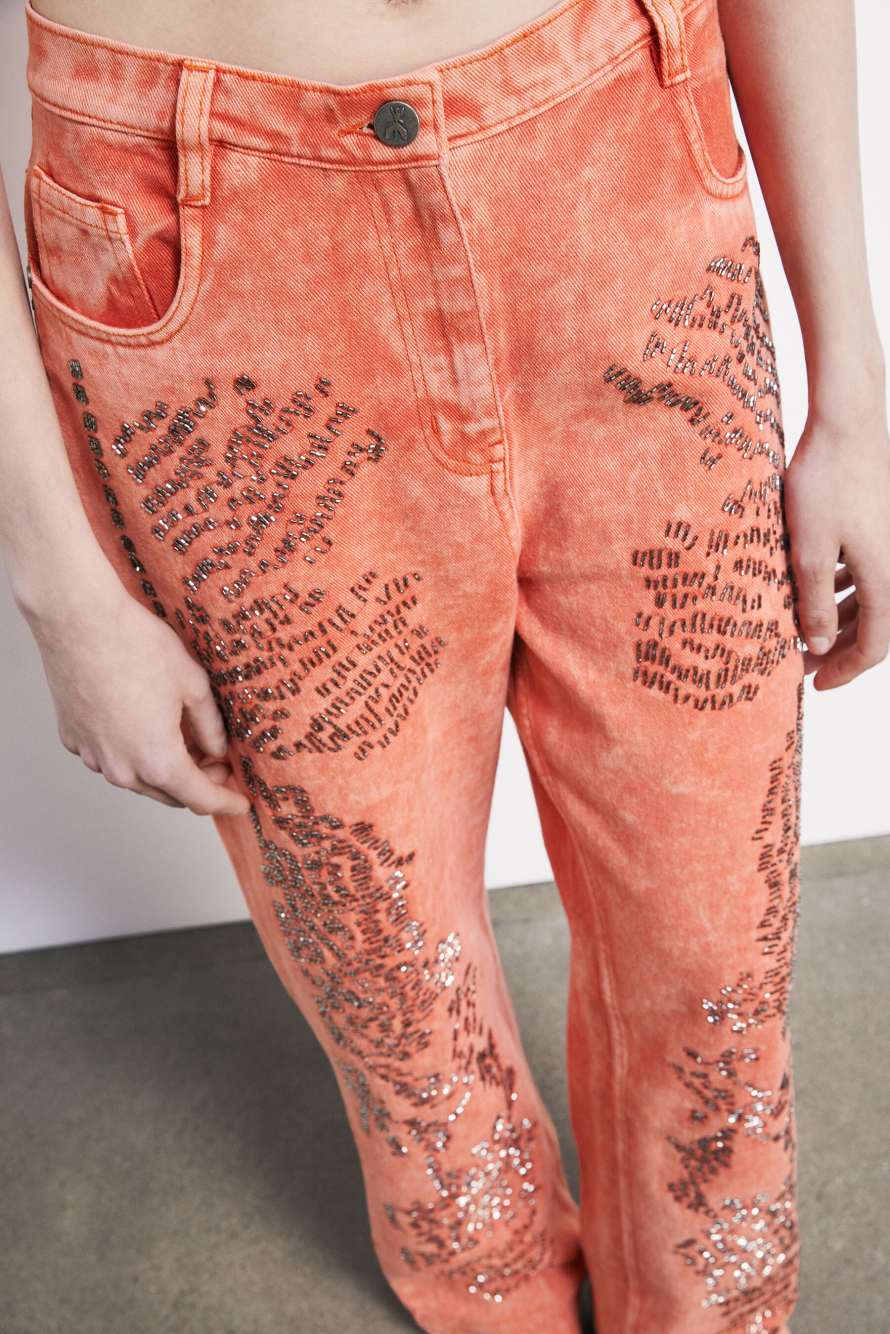 Bermuda en denim avec broderie, Orange, Patrizia Pepe