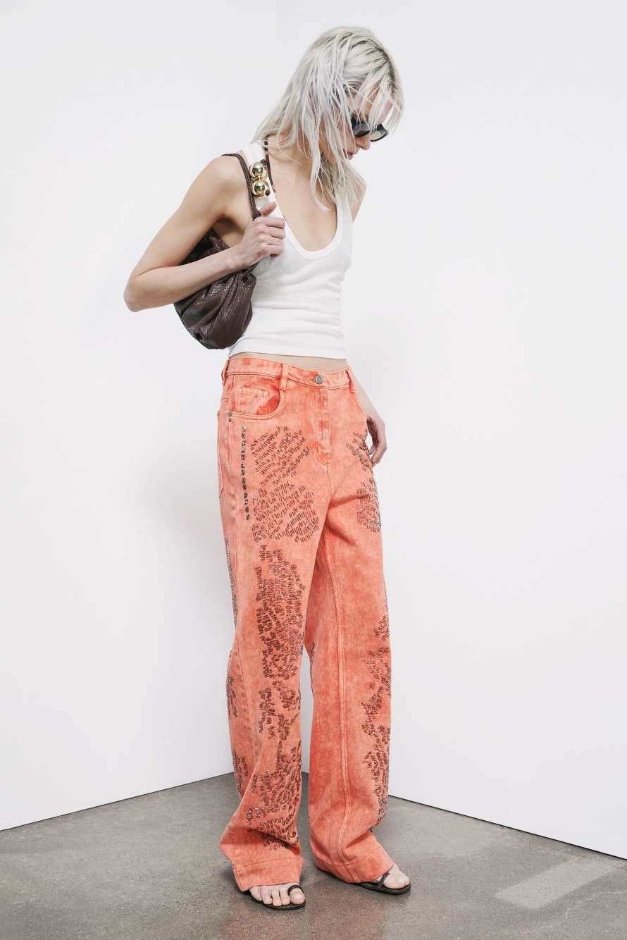 Bermuda en denim avec broderie, Orange, Patrizia Pepe