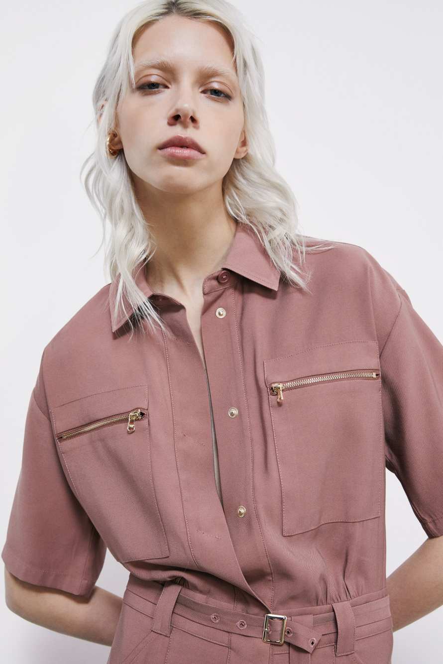 Mono largo workwear en twill, Rosa