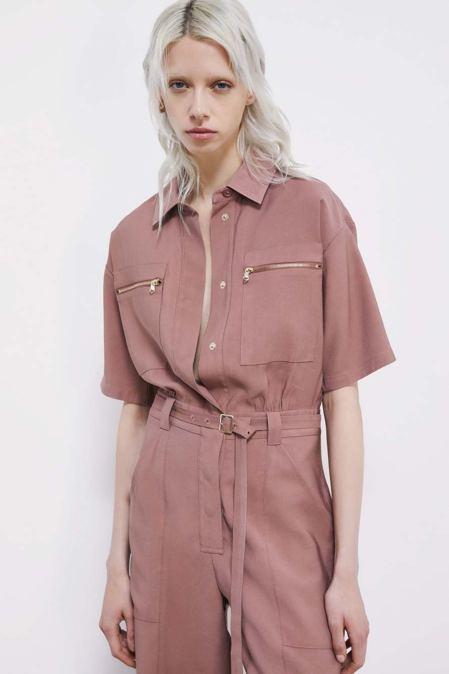 Mono largo workwear en twill, Rosa