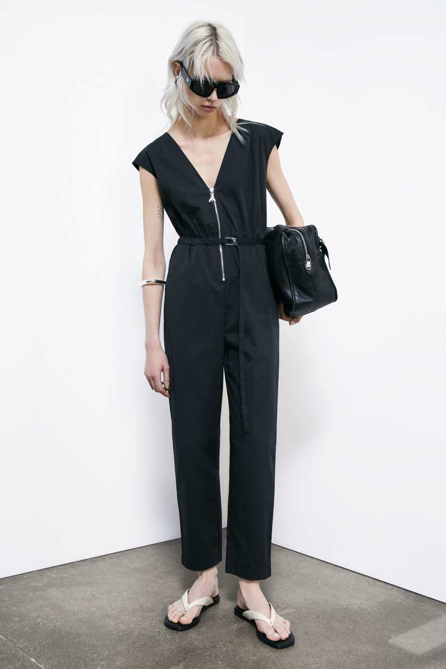 Poplin jumpsuit with belt, Black, Patrizia Pepe