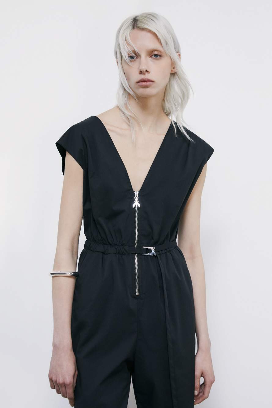 Poplin jumpsuit with belt, Black, Patrizia Pepe