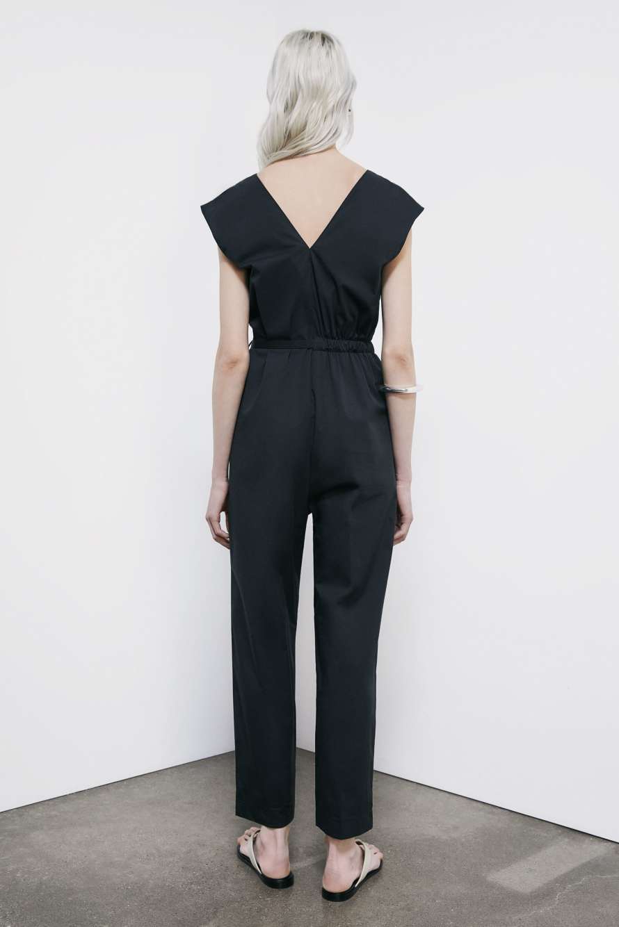 Poplin jumpsuit with belt, Black, Patrizia Pepe