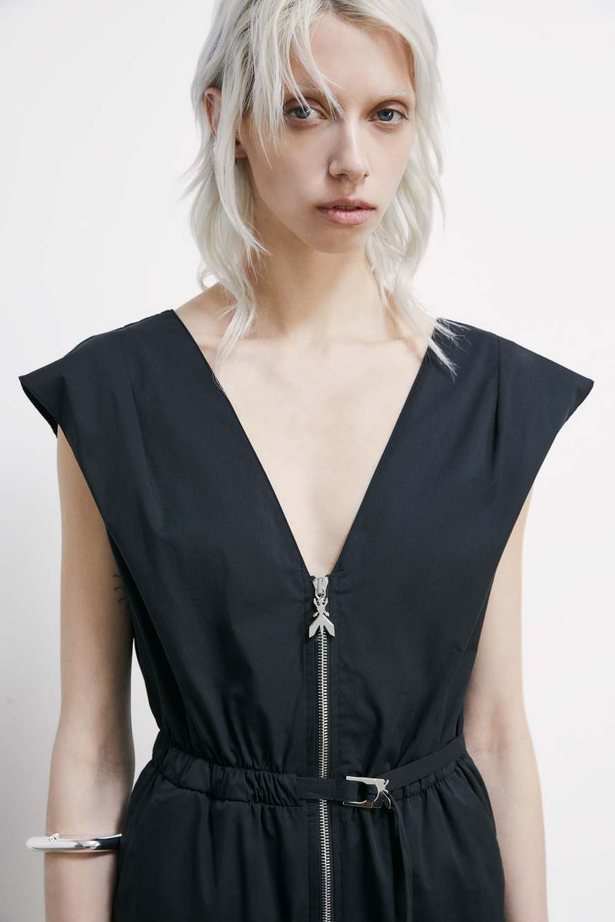 Poplin jumpsuit with belt, Black, Patrizia Pepe