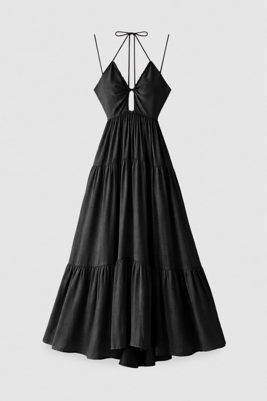 Long satin dress with cut-out, Black, Patrizia Pepe