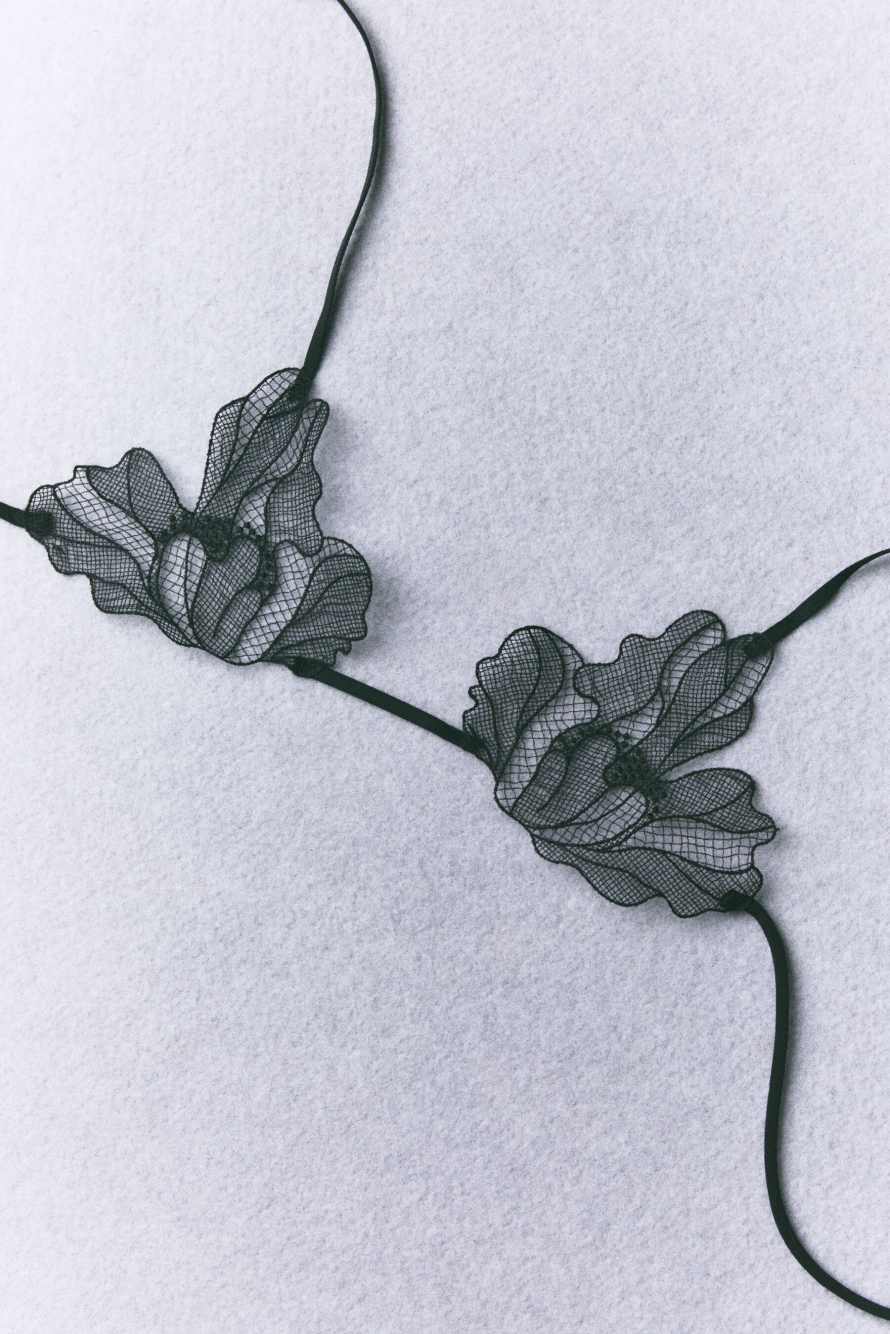 Sujetador de encaje floral, Negro