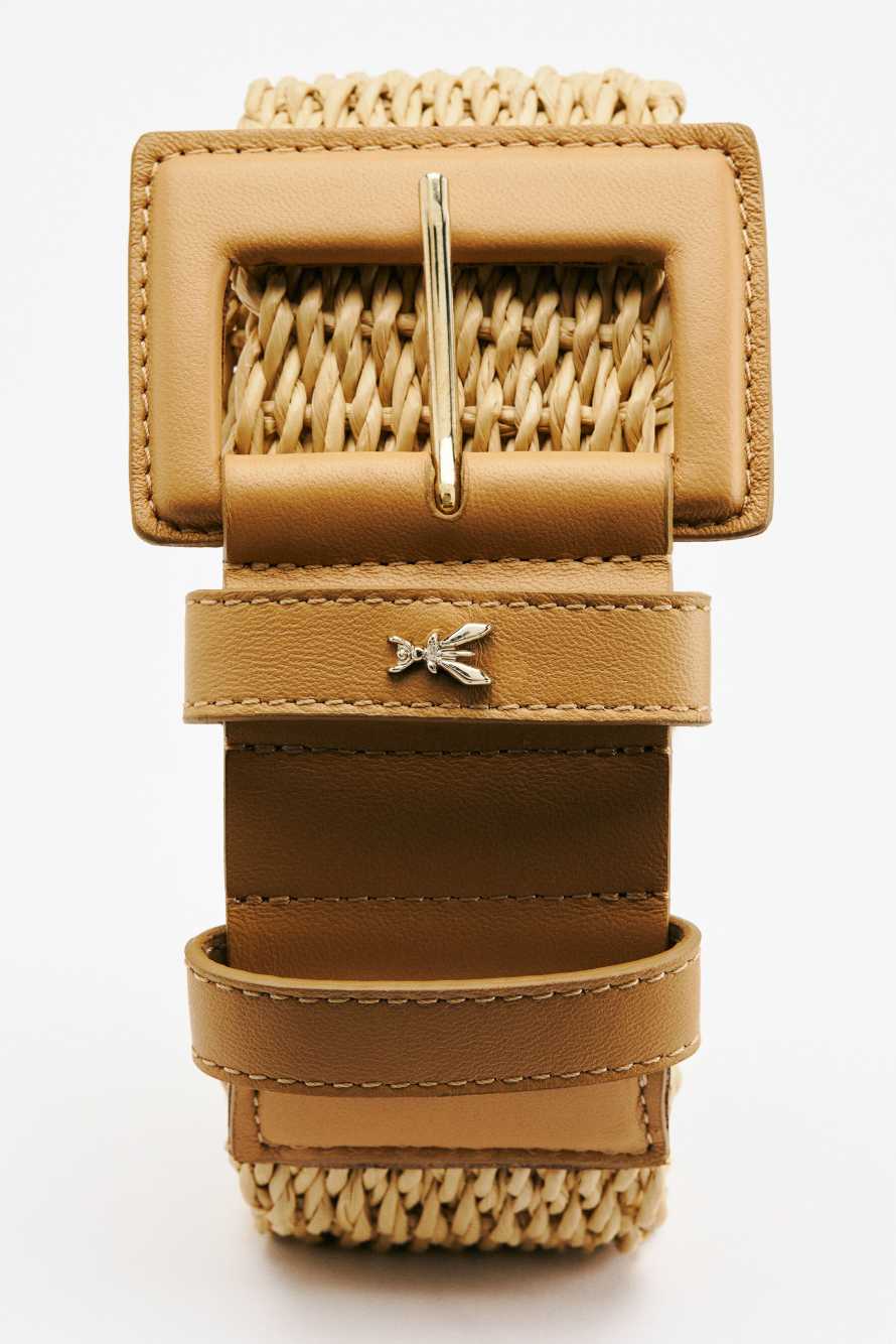 High-waist raffia belt, Beige, Patrizia Pepe