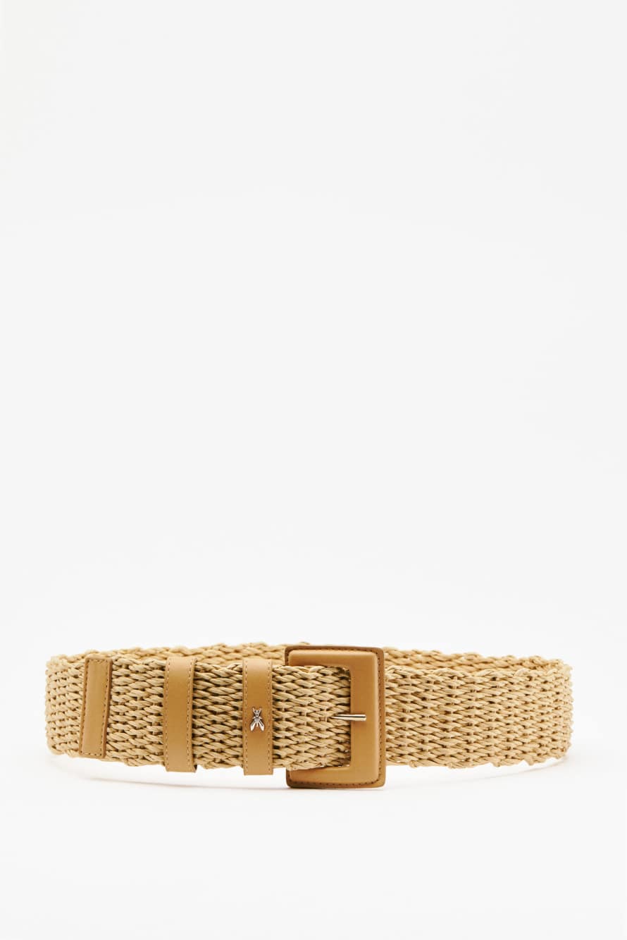 High-waist raffia belt, Beige, Patrizia Pepe