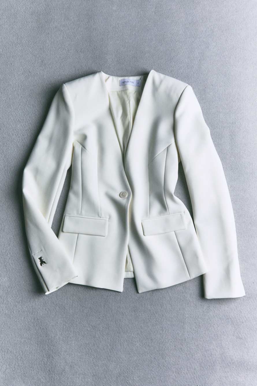 Blazer sartoriale con scollo a V, Bianco, Patrizia Pepe