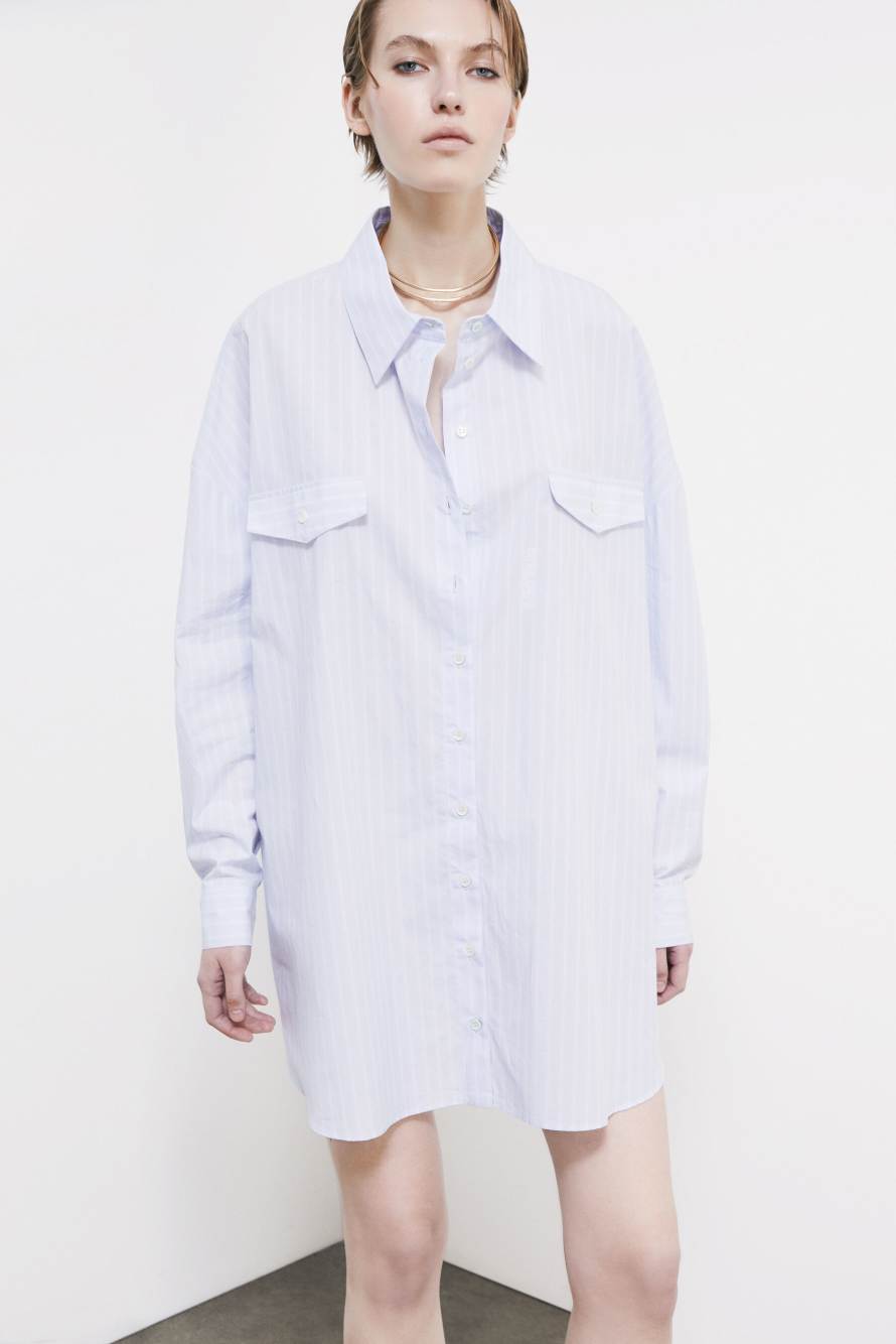 Vestido camisero oversize de popelina, Rayas