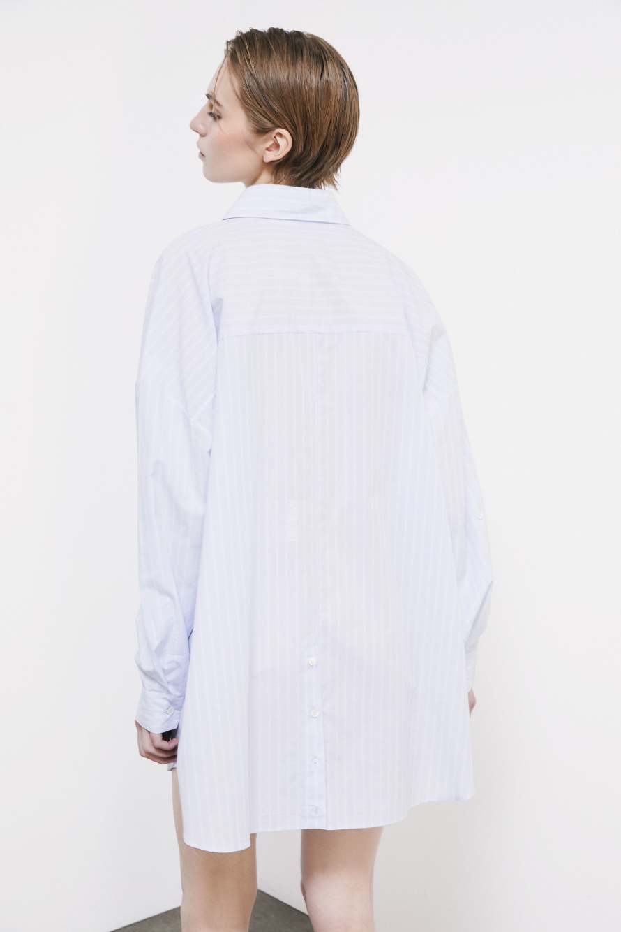 Vestido camisero oversize de popelina, Rayas