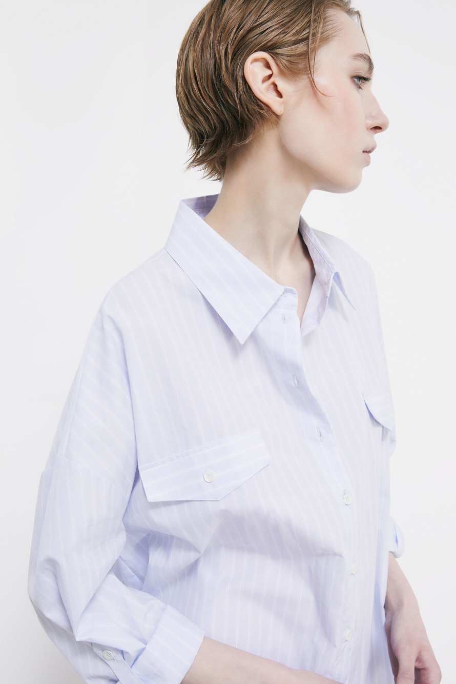 Vestido camisero oversize de popelina, Rayas