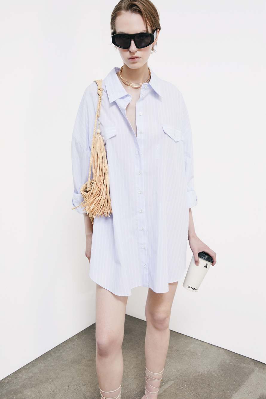 Vestido camisero oversize de popelina, Rayas