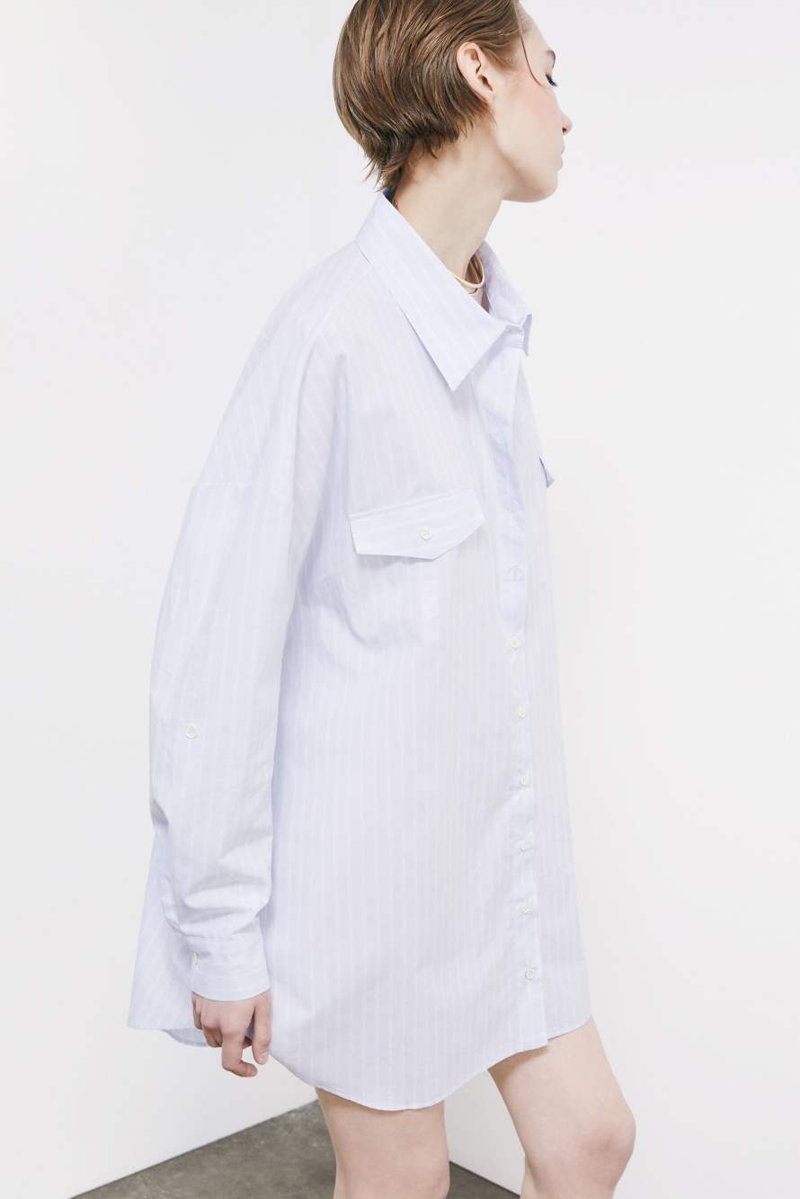 Vestido camisero oversize de popelina, Rayas