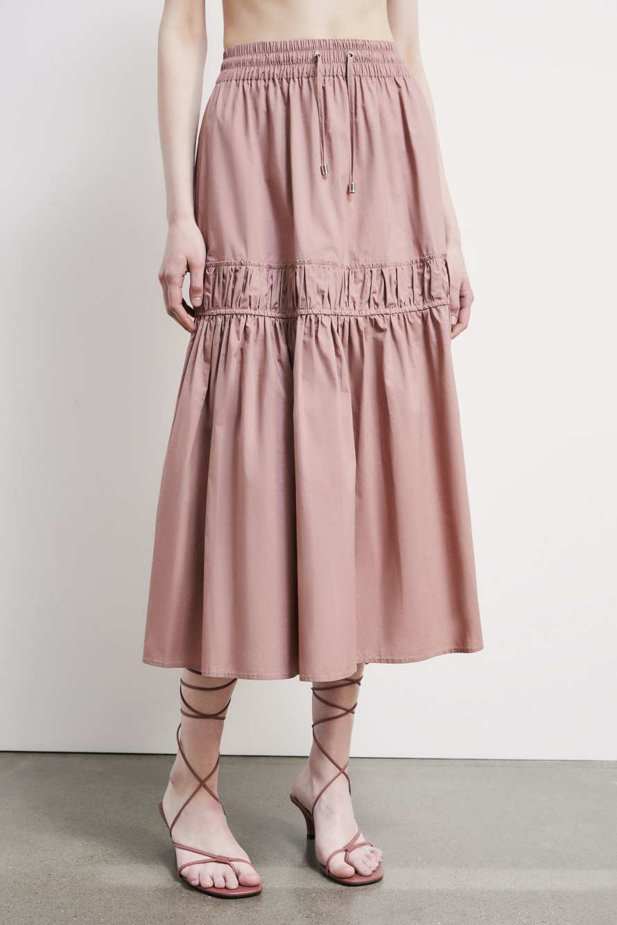 Draped poplin midi skirt, Pink, Patrizia Pepe