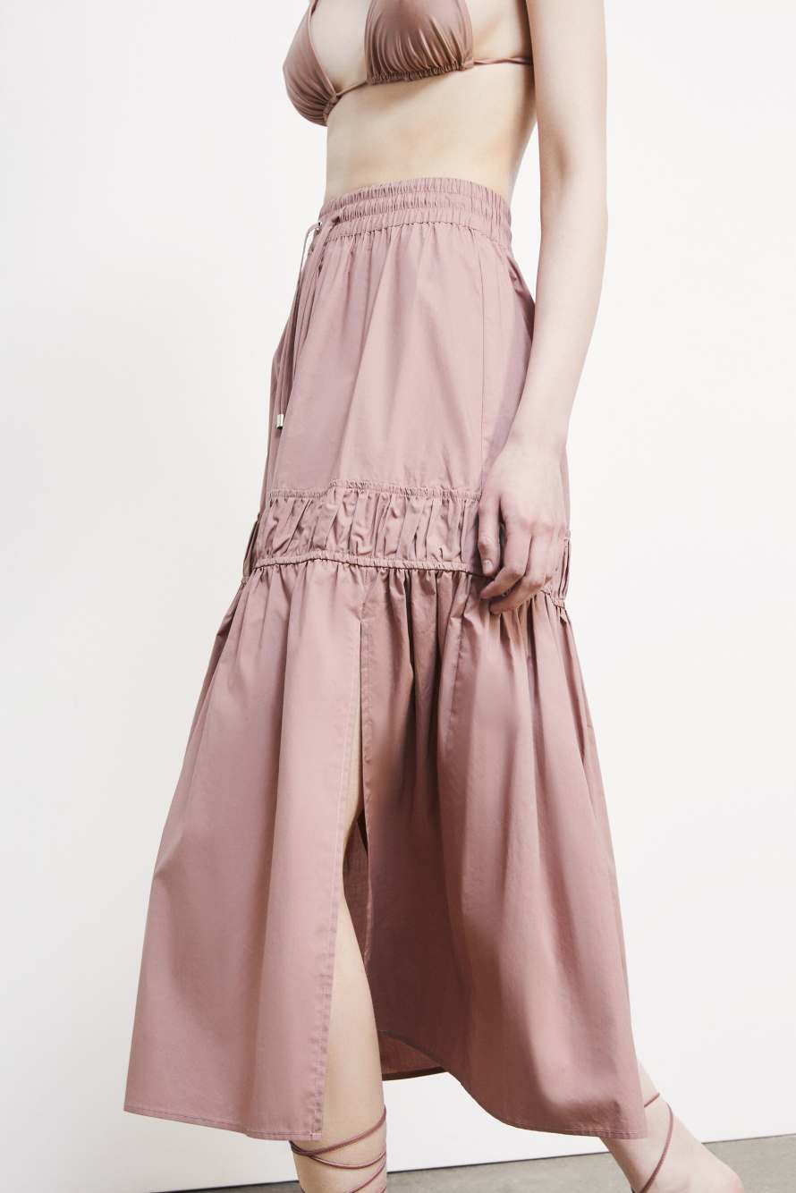 Draped poplin midi skirt, Pink, Patrizia Pepe