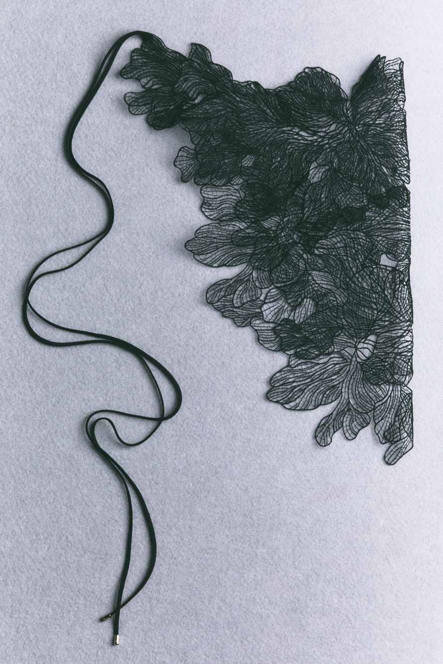 Floral lace belt skirt, Black, Patrizia Pepe