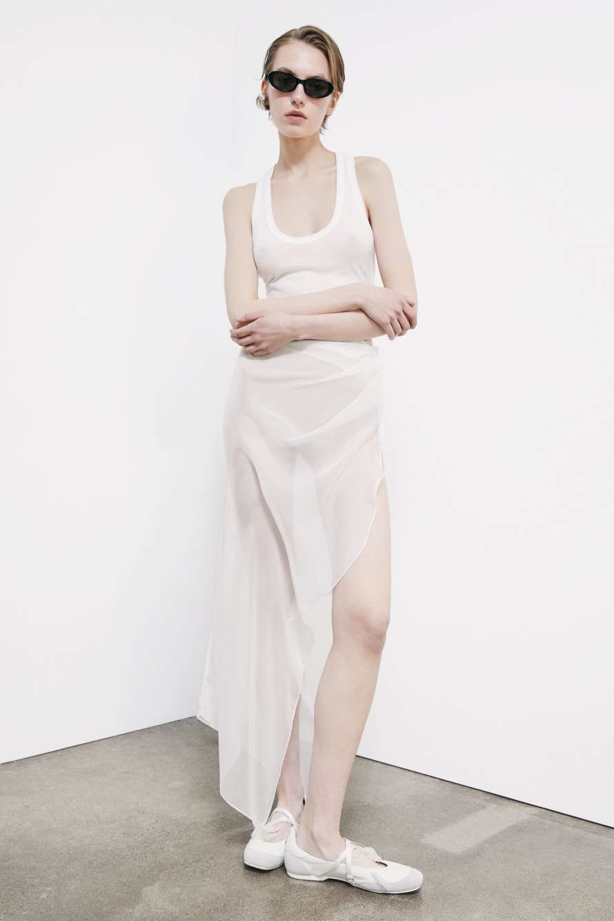 Jupe asym&eacute;trique en pure soie, Blanc, Patrizia Pepe