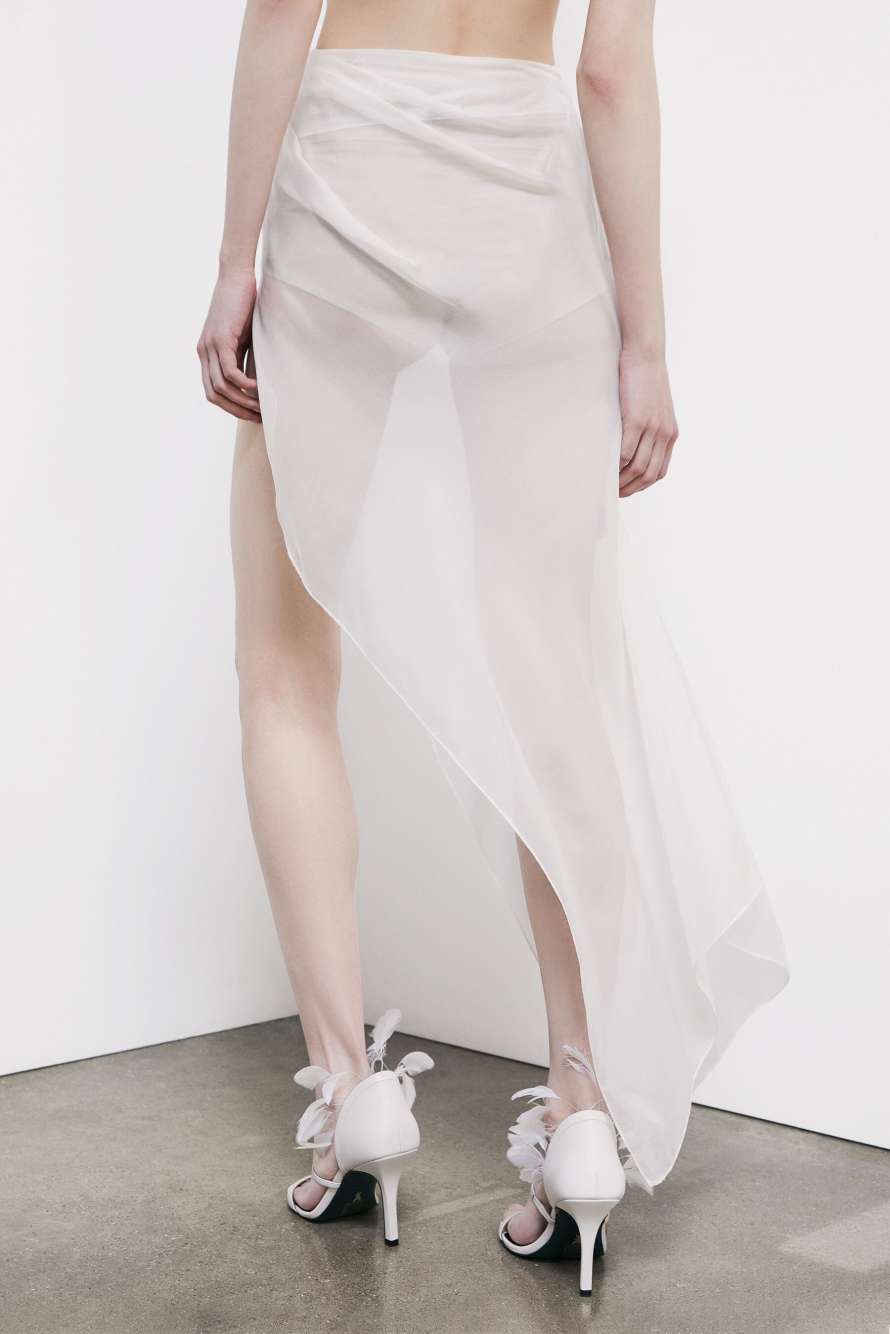 Jupe asym&eacute;trique en pure soie, Blanc, Patrizia Pepe