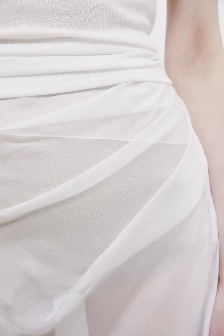 Jupe asym&eacute;trique en pure soie, Blanc, Patrizia Pepe