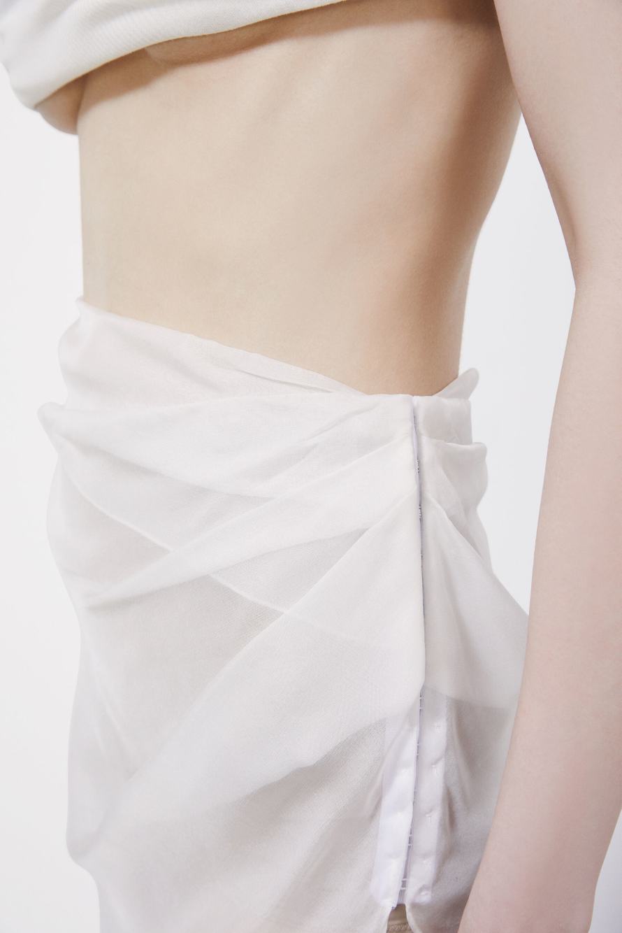 Jupe asym&eacute;trique en pure soie, Blanc, Patrizia Pepe