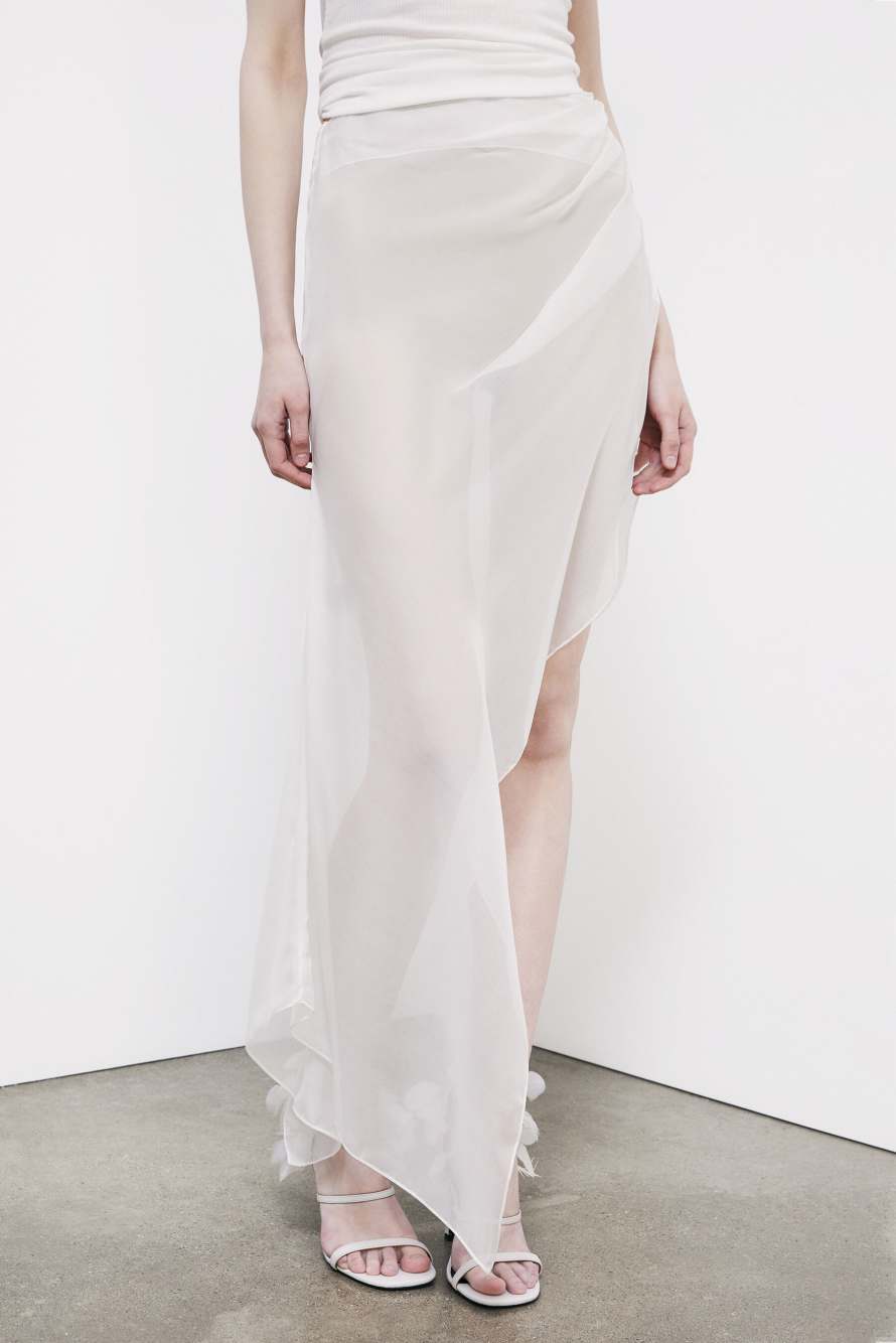 Jupe asym&eacute;trique en pure soie, Blanc, Patrizia Pepe