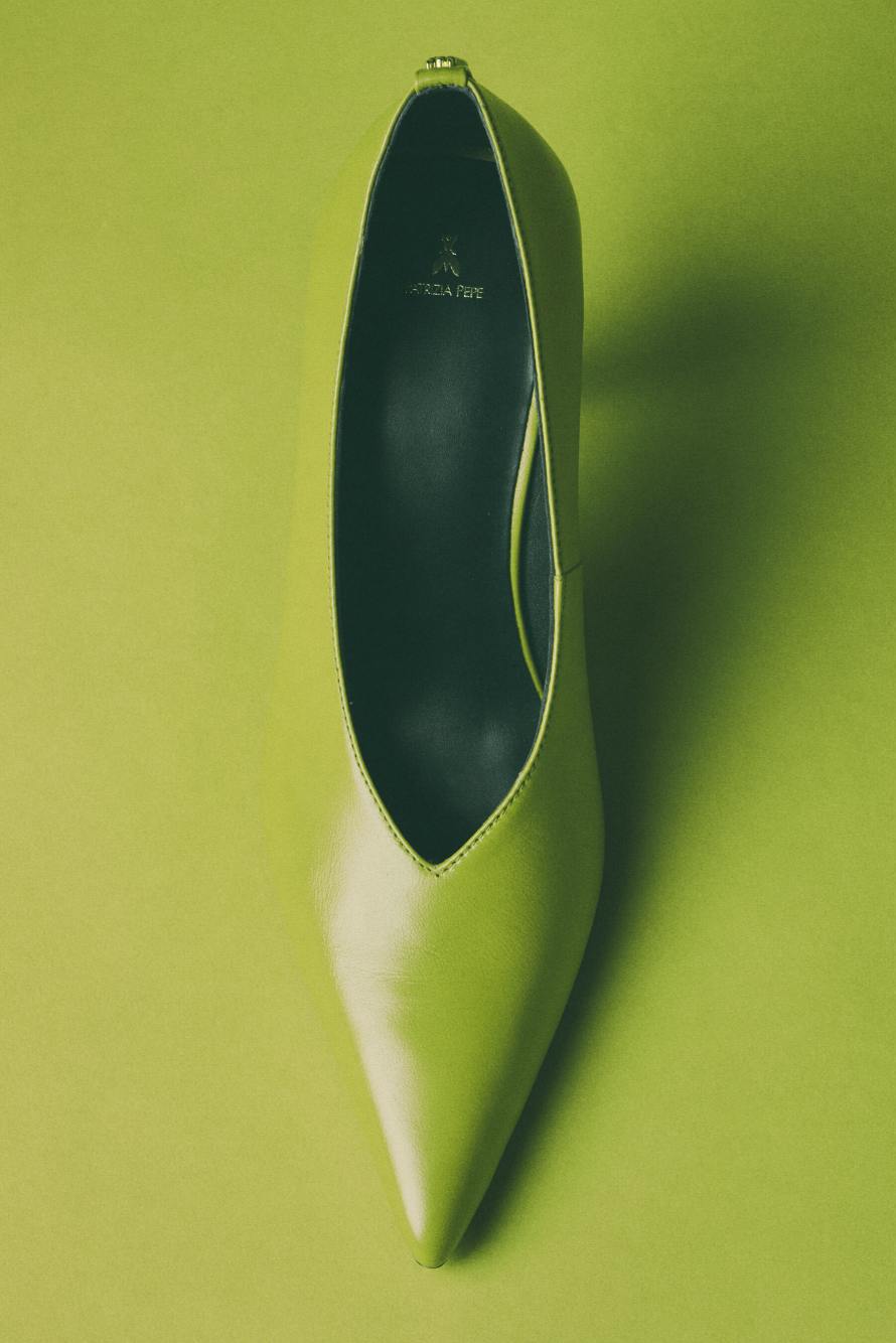 New Minimal Shape Shiny Leather Pumps, Yellow, Patrizia Pepe