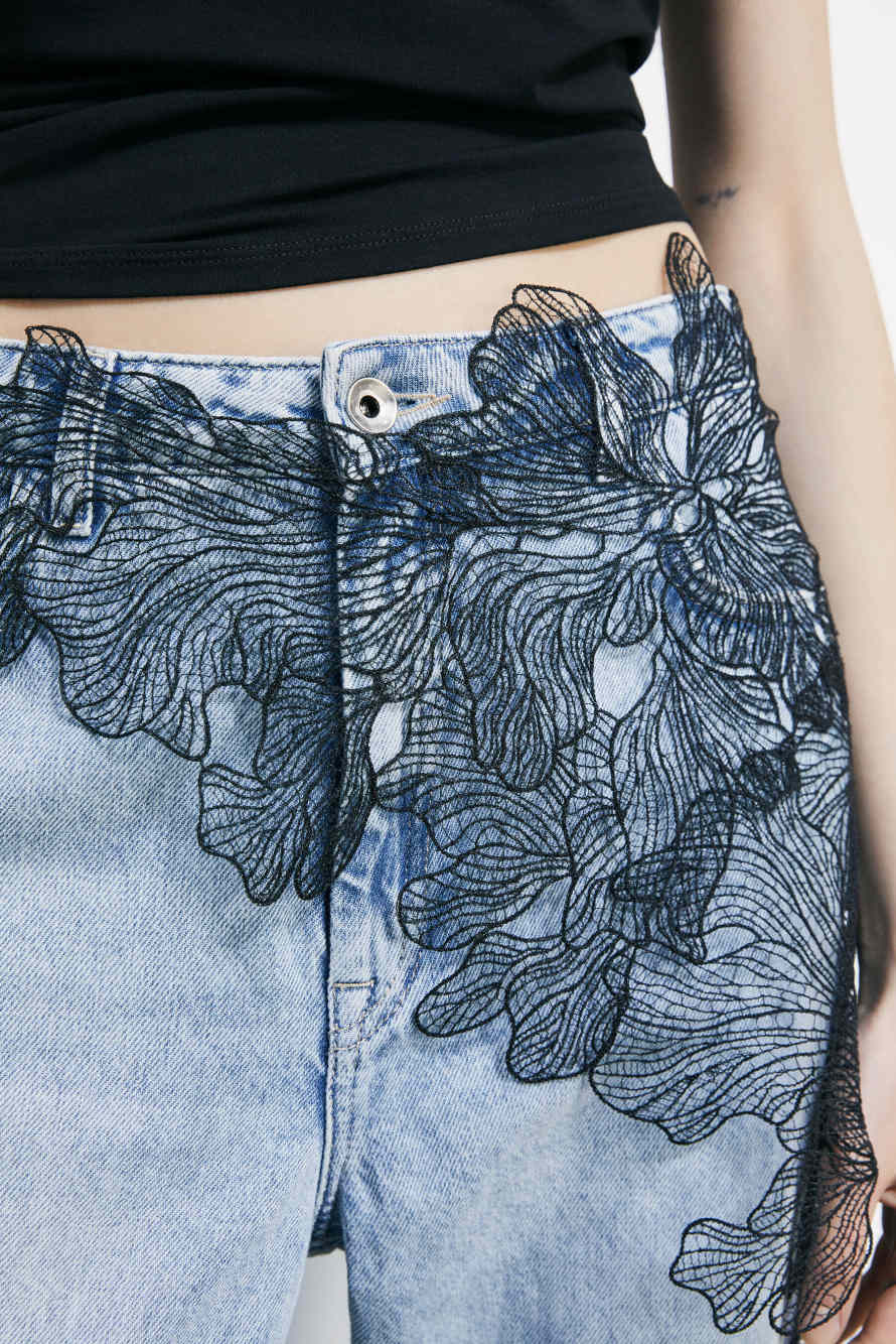 Gonna cintura in pizzo floreale, Nero, Patrizia Pepe