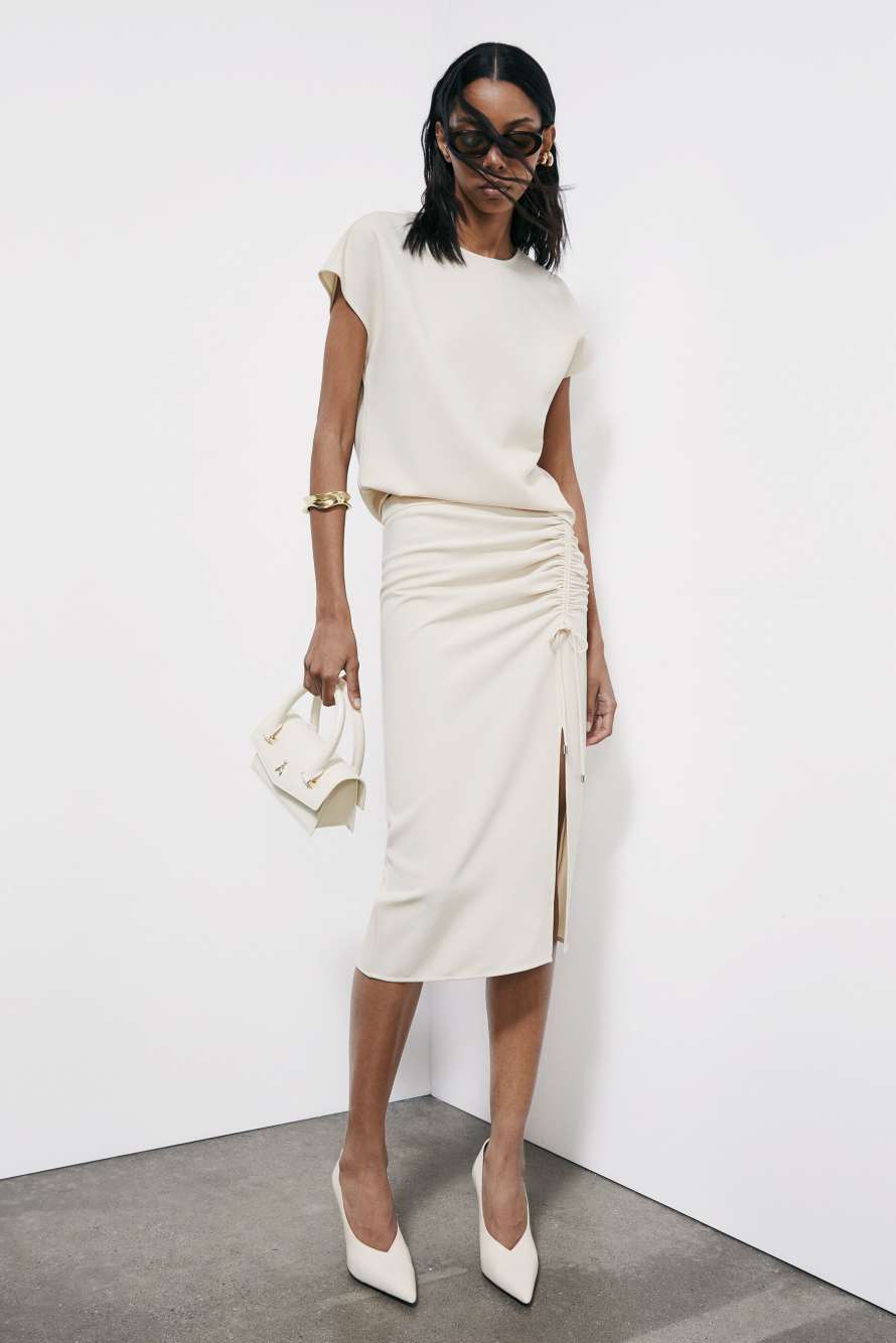 Twill midi skirt with ruffle, White, Patrizia Pepe