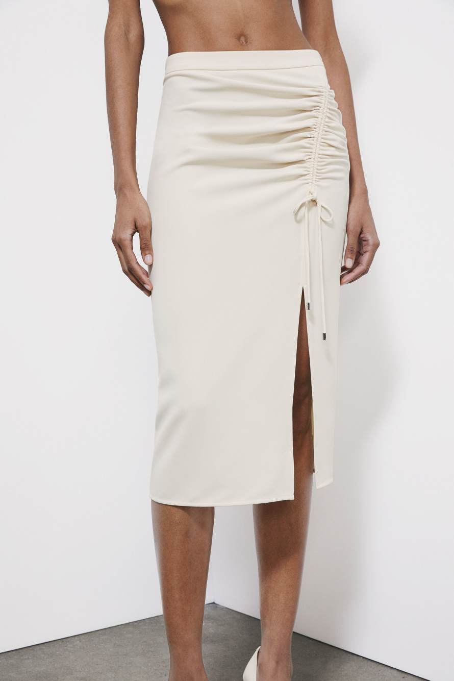 Twill midi skirt with ruffle, White, Patrizia Pepe
