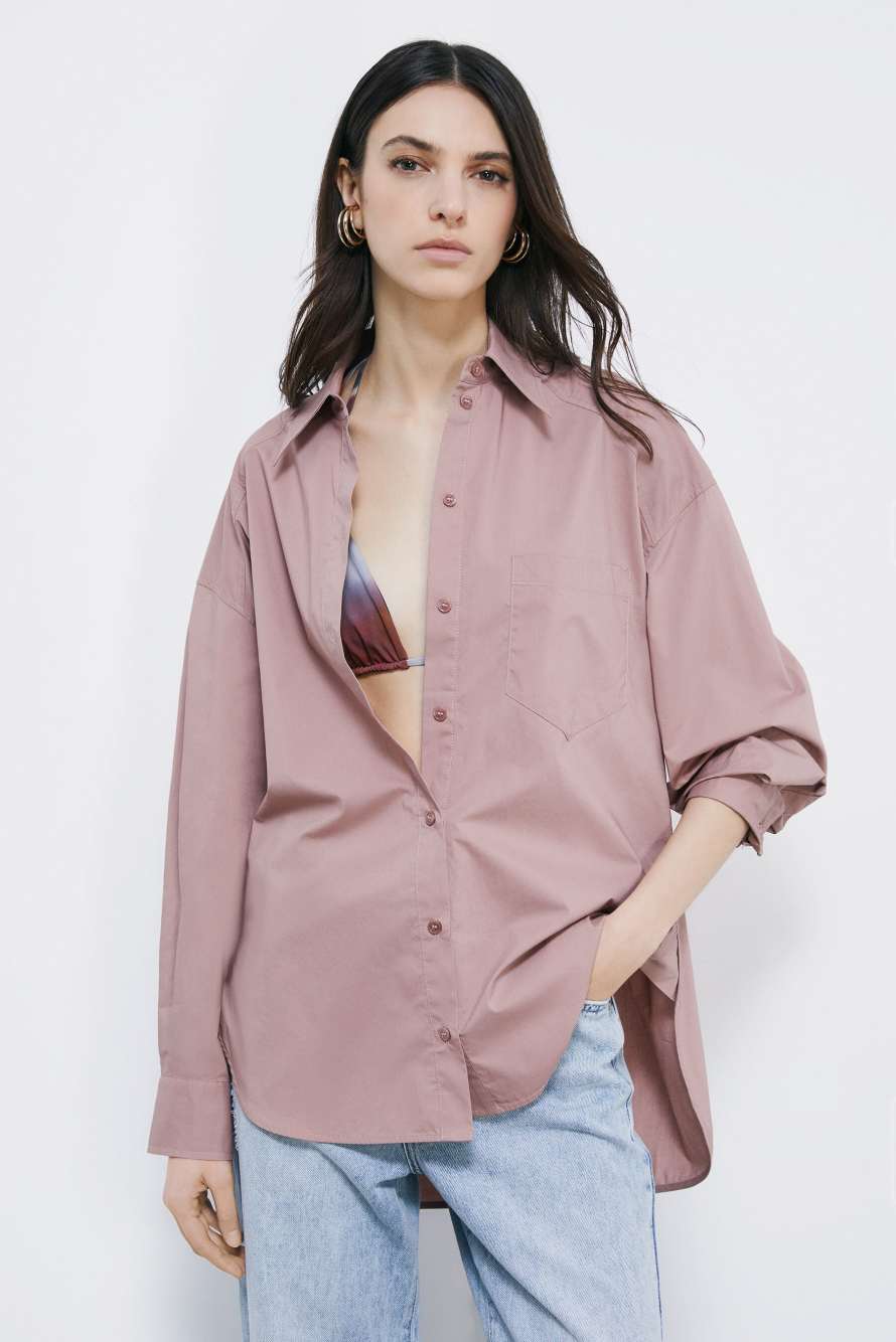 Oversized cotton poplin shirt, Pink, Patrizia Pepe