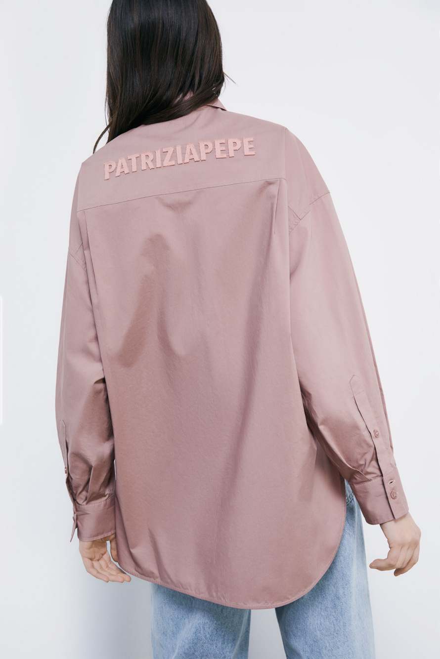 Oversized cotton poplin shirt, Pink, Patrizia Pepe