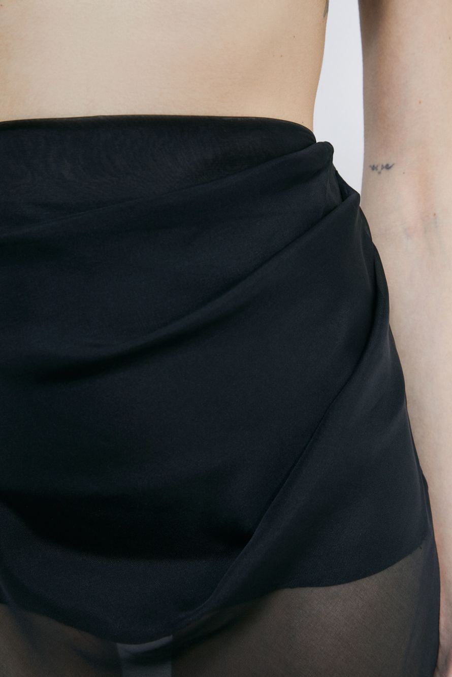Asymmetric skirt in pure silk, Black, Patrizia Pepe