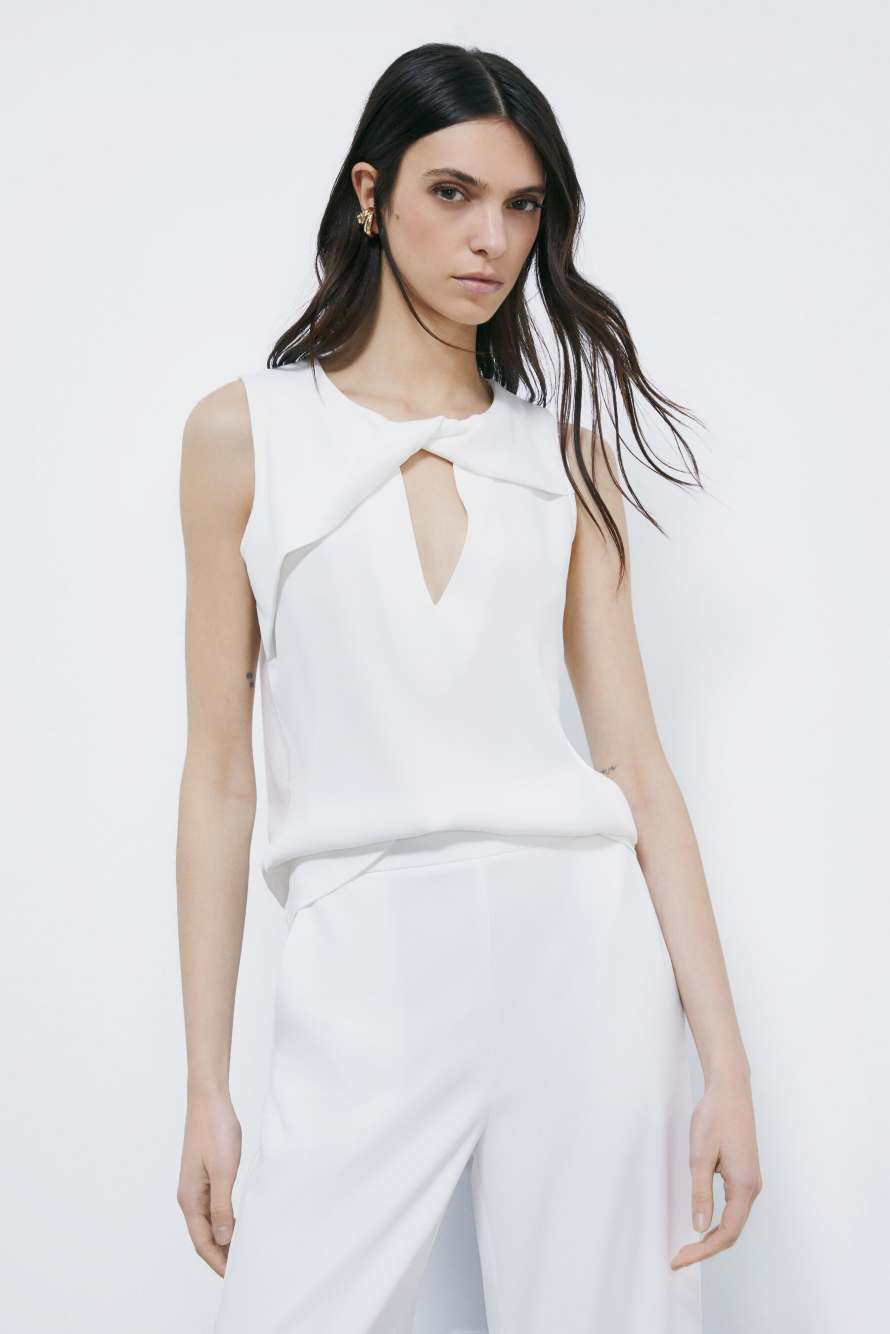 Fluid blouse with knot detail, White, Patrizia Pepe